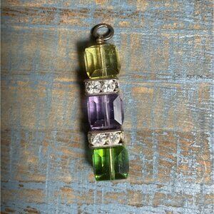 Beaded Crystal Pendant With Green & Purple Cubes